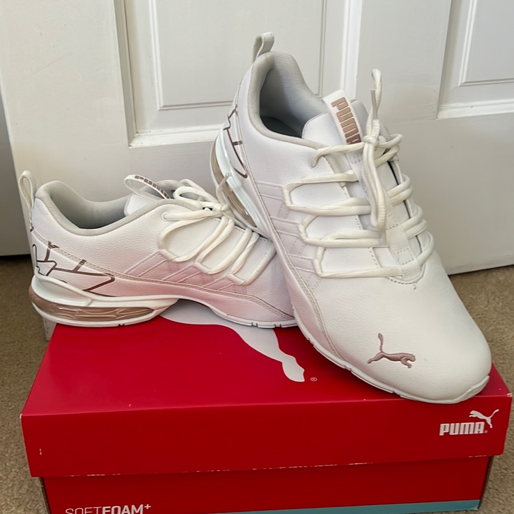 PUMA Riaze Prowl Graphic Womens White & Rose Gold Tennis Shoe Sneaker